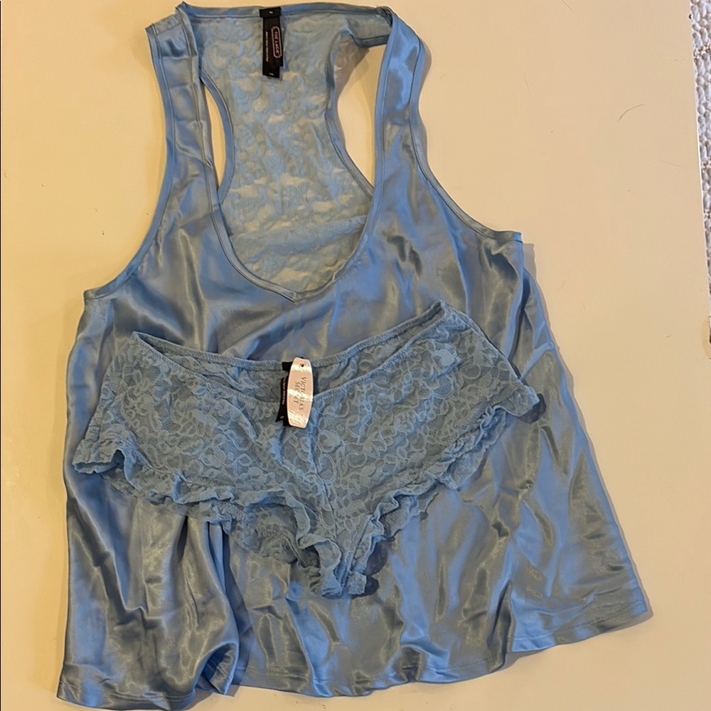 NWT vintage Victorias Secret Women's Blue Lace Sleepwear Set